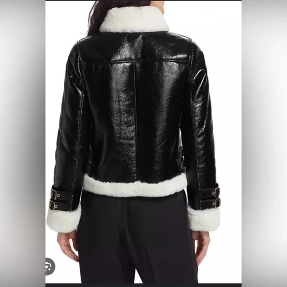 NWT Generation Love Dion Faux Fur Shearling Moto Jacket Black White Size XXS - Picture 3 of 7
